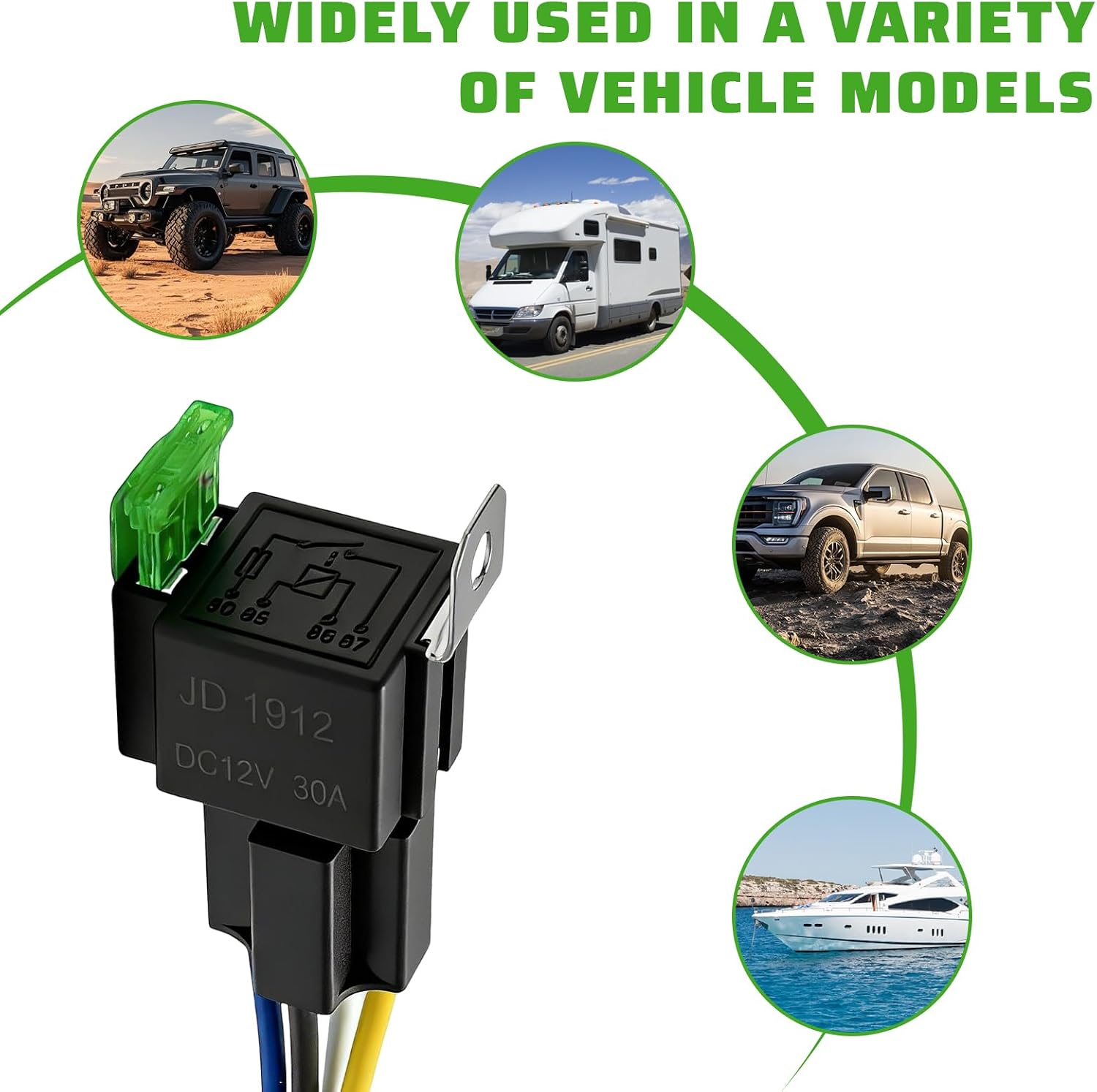 4 Pin Relay with 30A Fuse, 12V Normally Open Automotive Relay with 14 AWG Harness Socket, Waterproof SPST Electrical Relays for Cars Trucks Motorcycles, Car Accessories