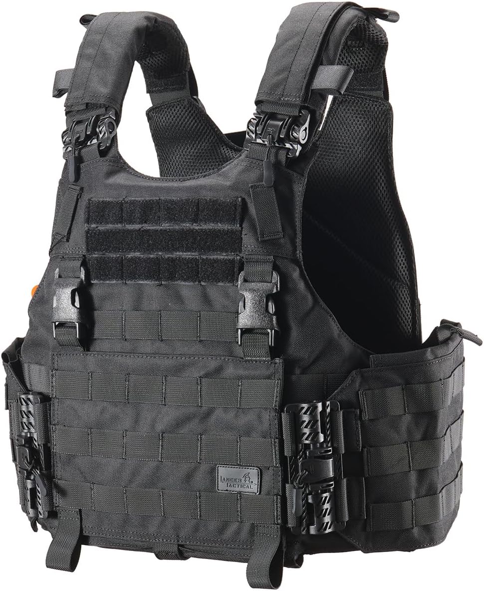 Lancer Tactical Quick Release Lightweight Airsoft Tactical Vest, 1000D Nylon MOLLE w Padded Adjustable Shoulder Straps