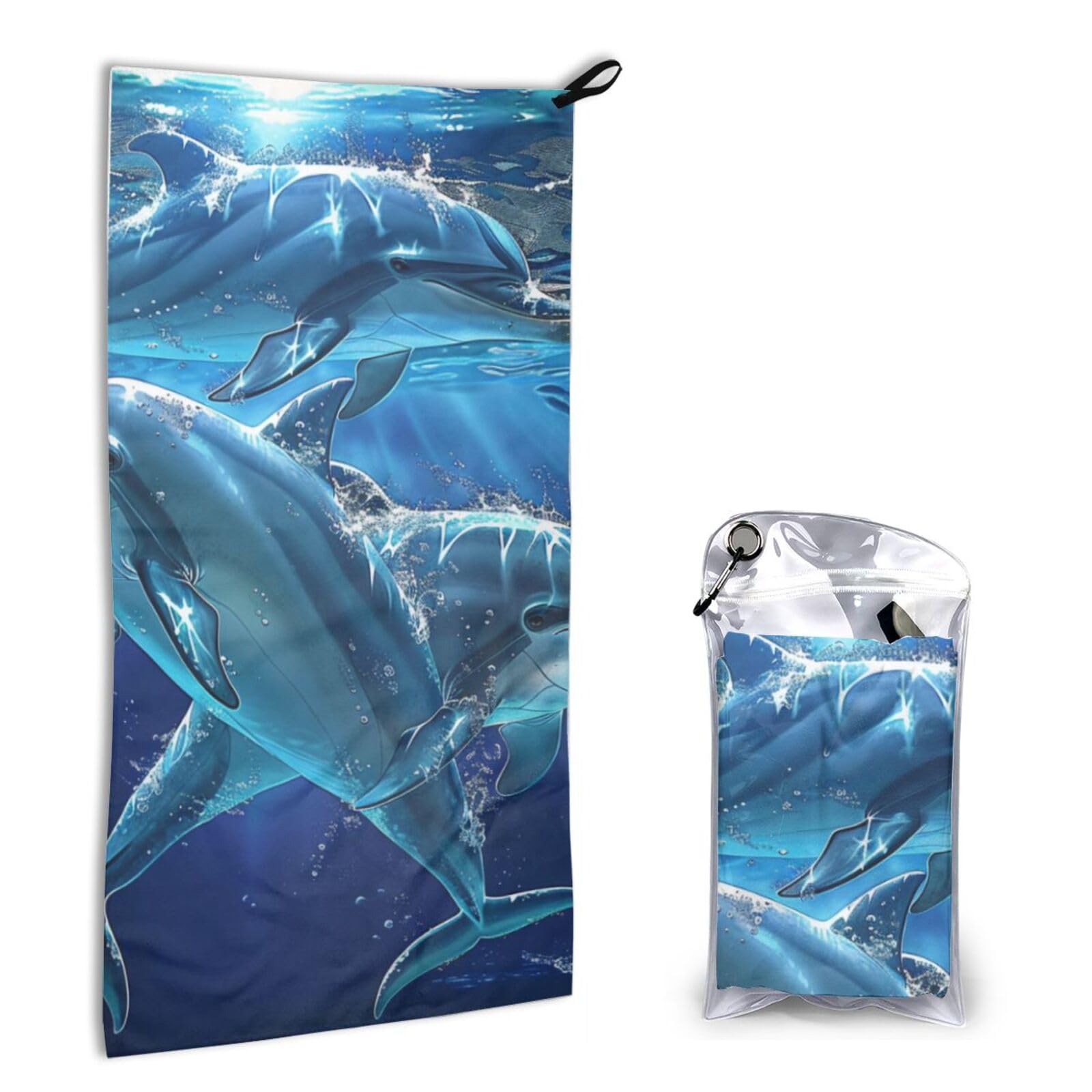 BWWHCCTI Quick Dry Hand Towel With Bag - Dolphins Printed Super Absorbent Face Cloth Microfiber Travel Sports Towels 40x80cm