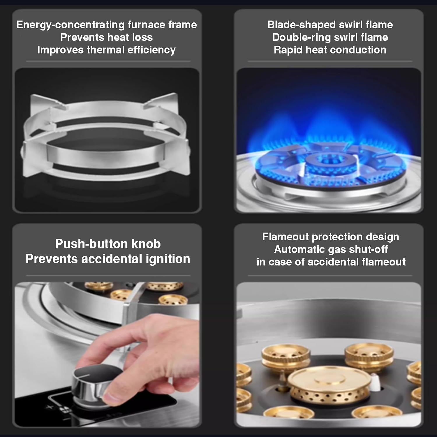 Stainless Steel 2 Burner Gas Stove,5.2KW 9-cavity High-Power Hob,Household LPG/Natural Countertop,99-minute Dual Independent Timer,with Flame Failure Protection(LPG)