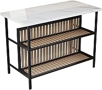 Vista 4 de AWQM Kitchen Island with Seating & Storage Shelf, Faux Marble Island Table for Kitchen, Modern Bar Table and Chairs Set for 2,Dining Table Set for
