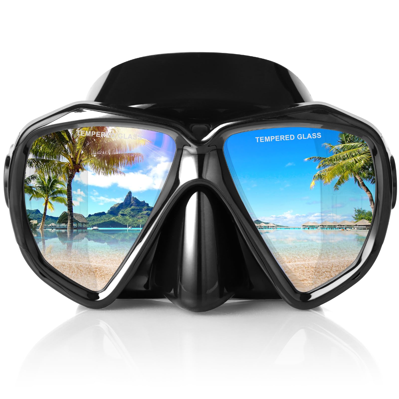 Snorkel Diving Mask Panoramic HD Swim Mask, Anti-Fog Scuba Diving Goggles,Tempered Glass Dive Mask Adult Youth Swim Goggles with Nose Cover for Diving, Snorkeling, Swimming