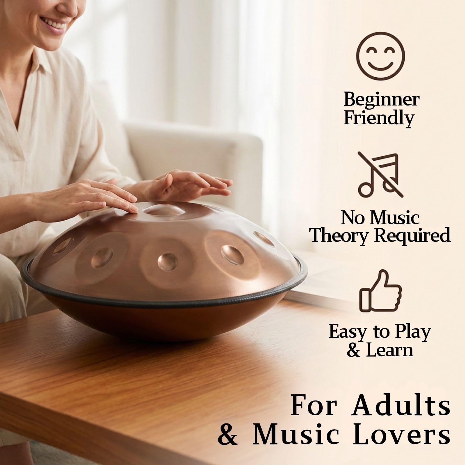 Handpan Drum D Minor per Musica e Meditazione Strumento a Percussione in Acciaio con 9 10 12 Note Accordato 432Hz 440Hz Handpan per Yoga Musicisti Adulti e Relax(Oro,440HZ/12 Note)