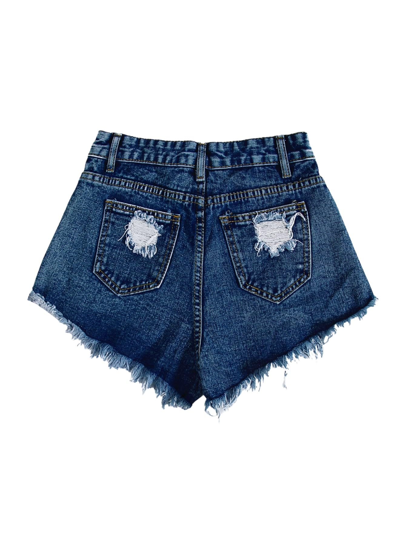 SOLY HUX Short en jean court pour femme - Taille haute - Avec franges - Short d'été