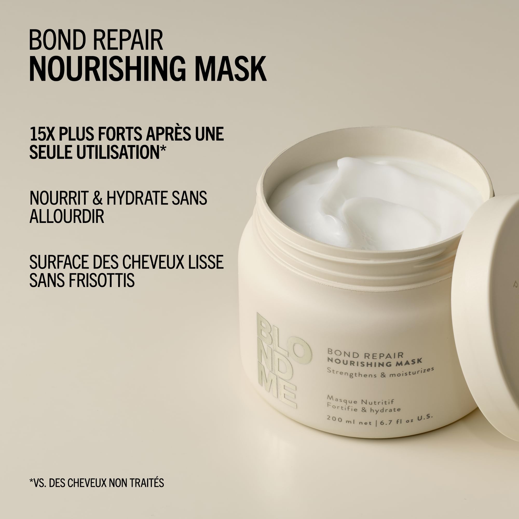 Schwarzkopf Professional BLONDME Bond Repair Nourishing Mask Masque Capillaire Réparateur Profondément Nourrissant Lisser Les Cheveux Poreux Hydratant Et Adoucissant 200 ml