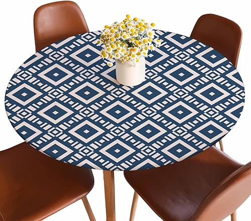 Miniatura 30 de Mantel redondo de mármol ónix con bordes elásticos, color marrón, lavable, reutilizable, para cocina, picnic, fiesta, 40-44 pulgadas Ónix