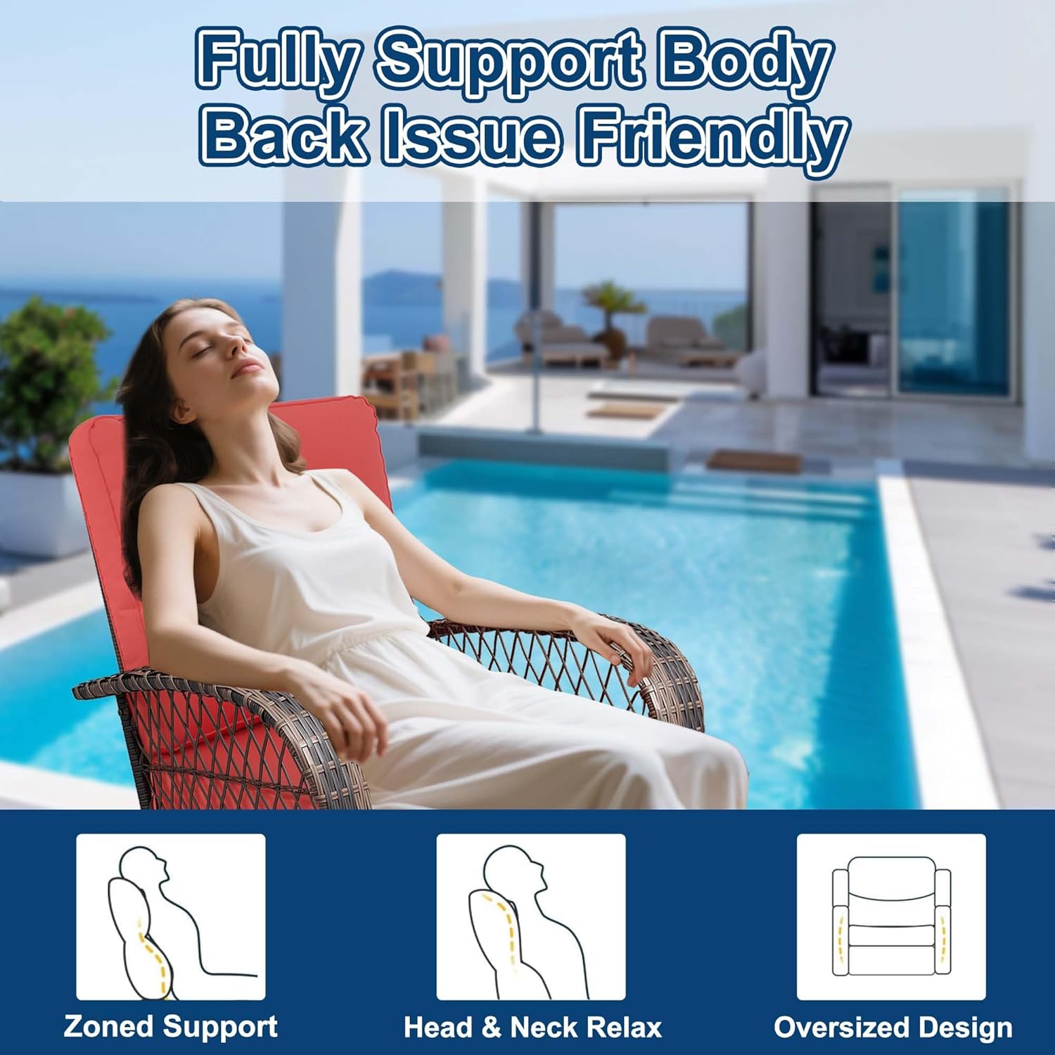 Swivel Rocker Patio Chairs Set of 2 with Side Table, 3 Pieces Patio Wicker Glider Chairs with Thickened Cushions, Outdoor Wicker Rocker Patio Chair Set for Balcony Front Porch Poolside Garden, Red