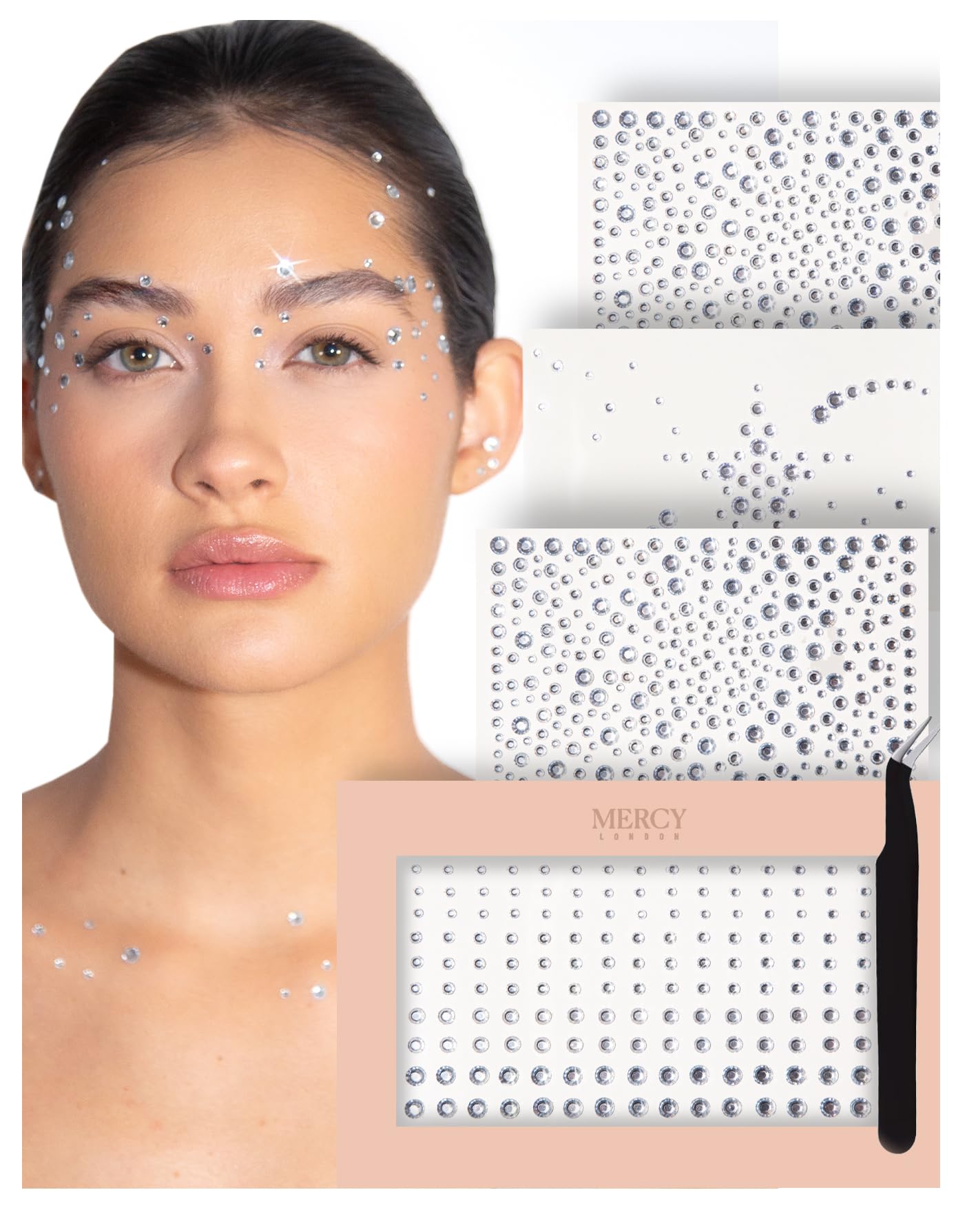 Make It Rhinestone. 866 Self Adhesive Gem Stickers for Bedazzling in Clear by MERCY LONDON 4 Sheets, DIY Stick On Bedazzle Crafts, Face Gems, Makeup Jewels Reusable Eye Gems