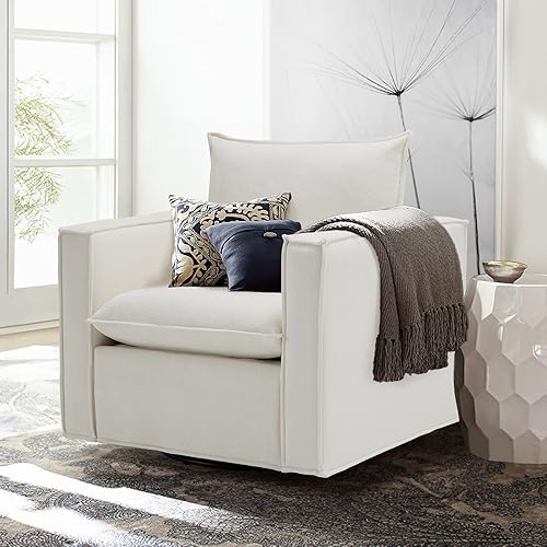 Miniatura 7 de COLAMY Juego de 2 sillas giratorias decorativas de 34 pulgadas, sillón tapizado con almohada de respaldo mullido, moderno y cómodo para dormitorio,