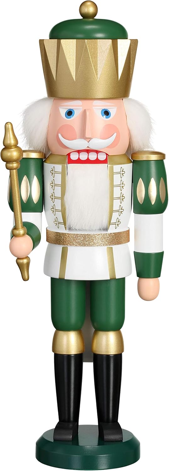 ISDD Cuckoo Clocks German Nutcracker King White-Green, Height 40 cm / 16 inch, Original Erzgebirge by Seiffener Volkskunst