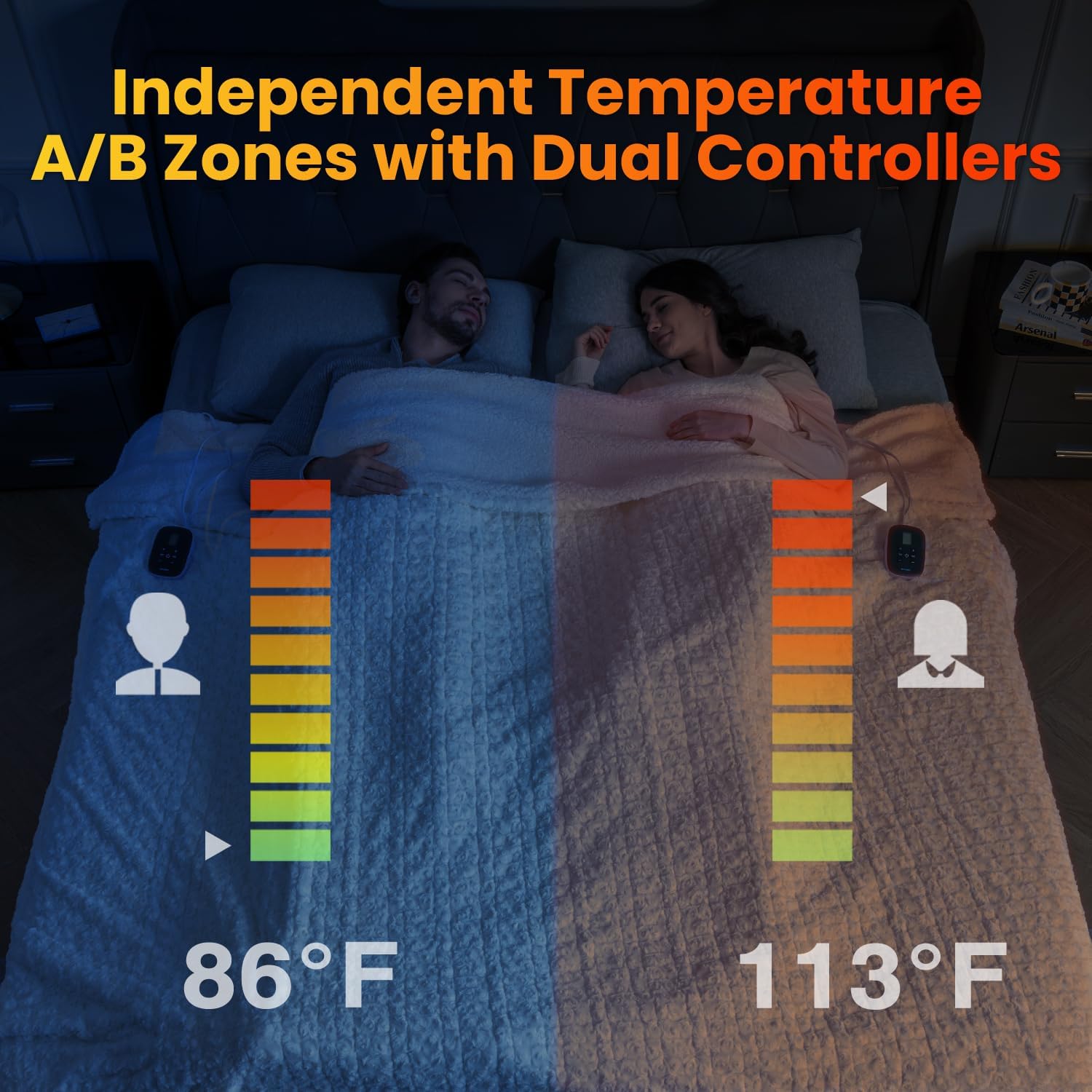 WOOMER Heated Blanket King Size 100" x 90", Electric Blanket with Dual Controls, 0.5-12 Hours Timer & 10 Heating Levels, ETL Certified, White Rose Patterns Faux Fur & Sherpa, Machine Washable - Image 3