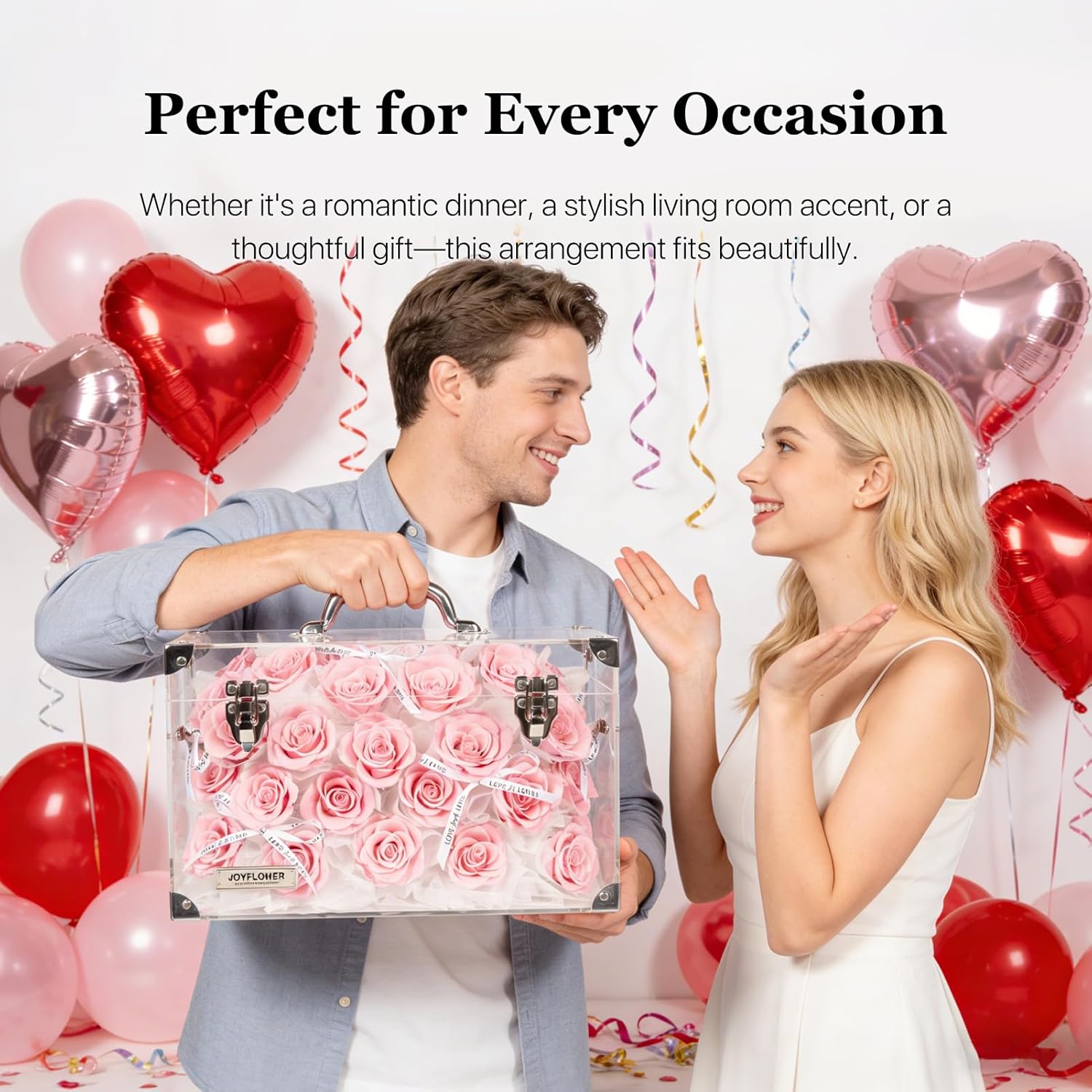 JoyFlower Preserved Flowers Box Gifts, Pink Preserved Roses Gift for Women Wife Girlfriend Mom Grandma Her on Mother's Day, Birthday, Anniversary, Valentine's Day,Romantic Eternal Flowers Decor(33pcs)