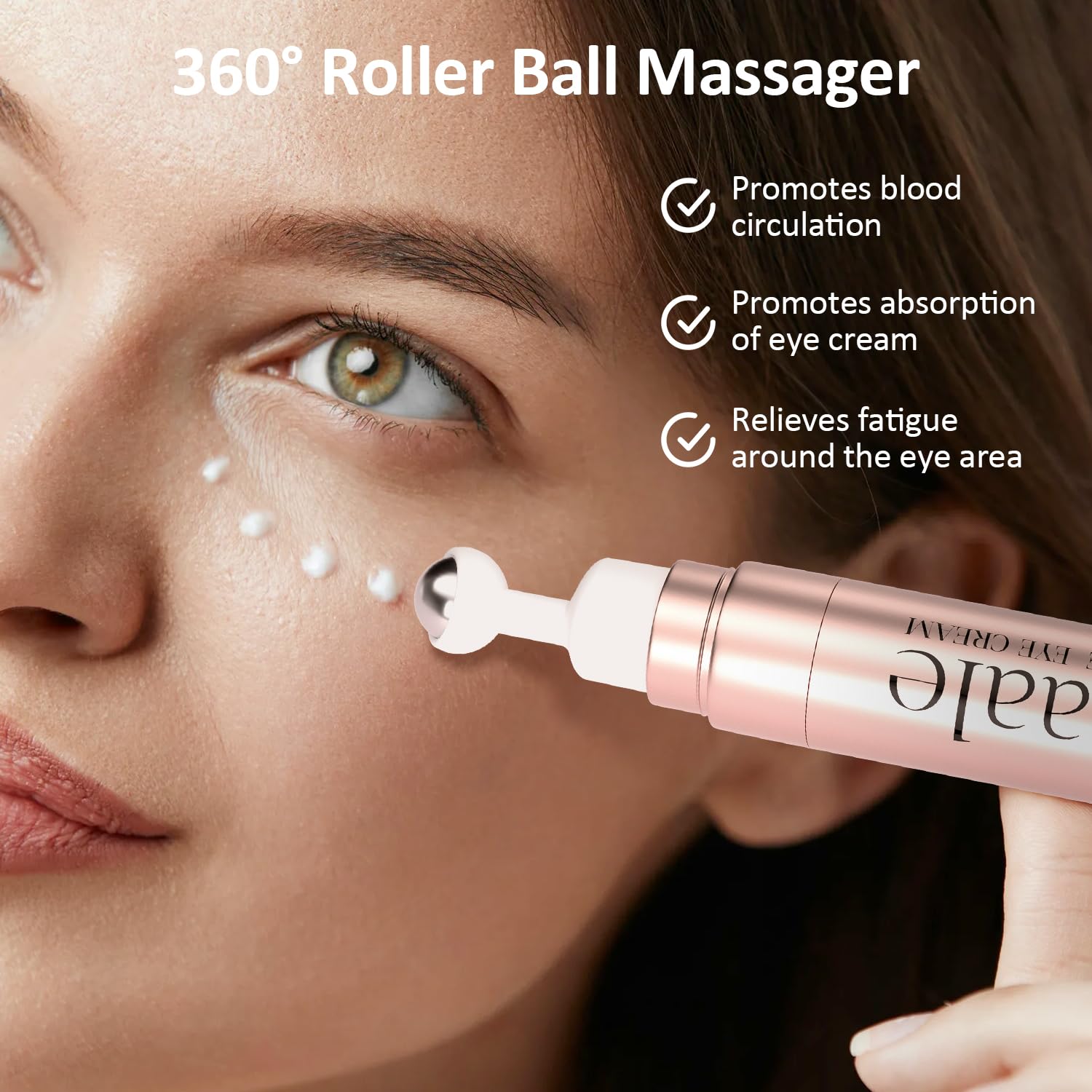 Eye Cream Anti Aging Under Eyes Cream Dark Circles with Super Vitamin A, Peptides & Hyaluronic Acid, Eye Serum With 360° Roller Massage Ball for Puffiness and Bags 0.5 oz - Image 3