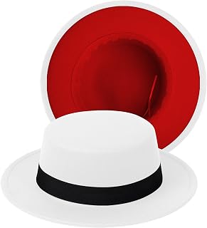 Classic Fedora Hat Two Tone Flat Top Hat with Band Wide Brim Pork Pie Hat Adjustable Patchwork Colors Panama Hat