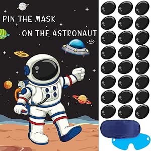 Pin The Mask On The Astronaut – Partyspiel Mit 24 Masken-Aufklebern Für Weltraum-Geburtstage