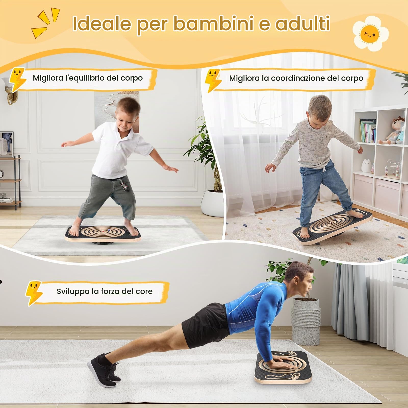 Balance Board in legno per bambini e adulti con 2 palle, tavola di bilanciamento con labirinto integrato per giochi interattivi,Tavoletta Propriocettiva 44.5x30cm (17.5x11.8in)