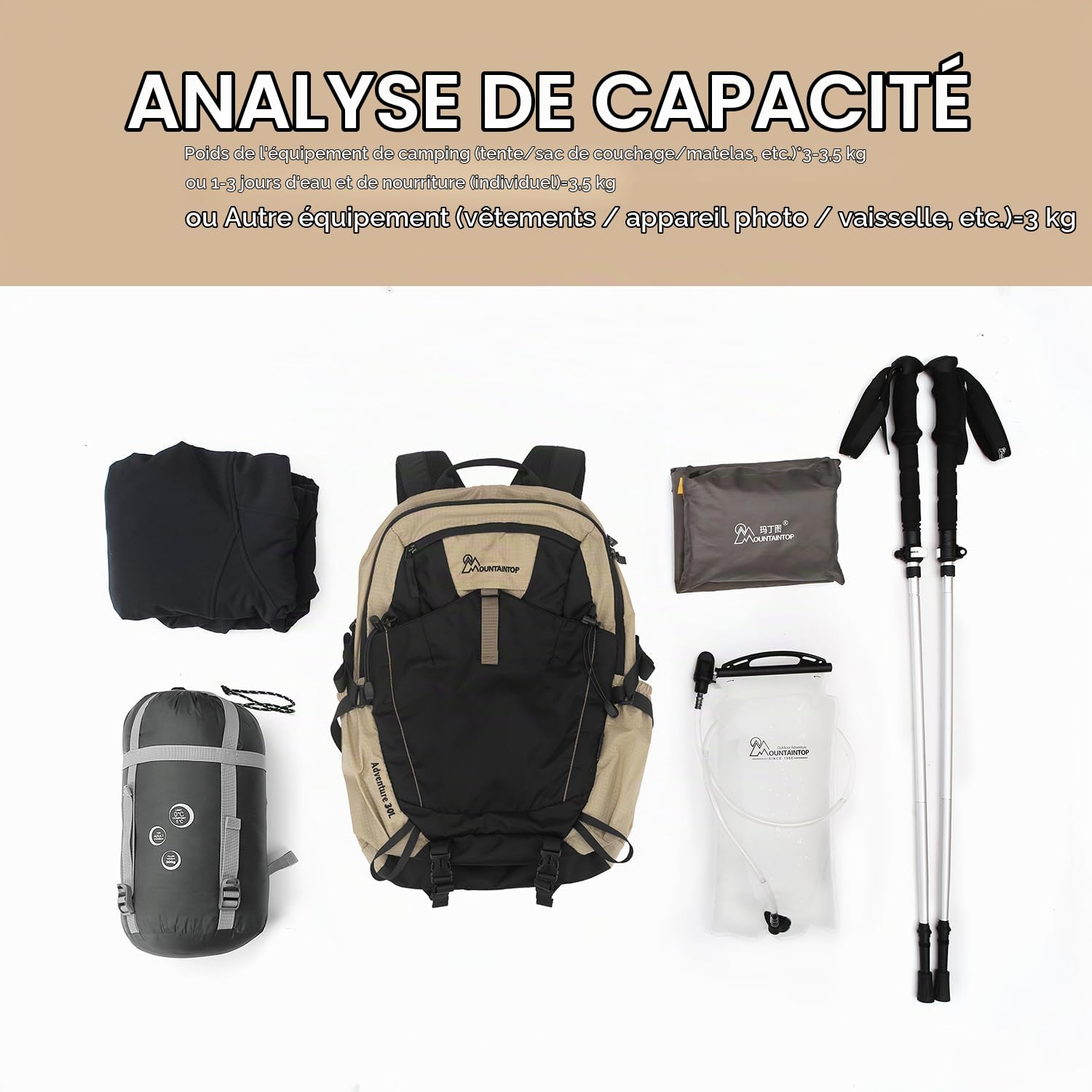 MOUNTAINTOP Sac à dos de randonnée 30 L/40 l pour homme et femme, pour le quotidien et l'extérieur, les randonnées quotidiennes et les randonnées à vélo
