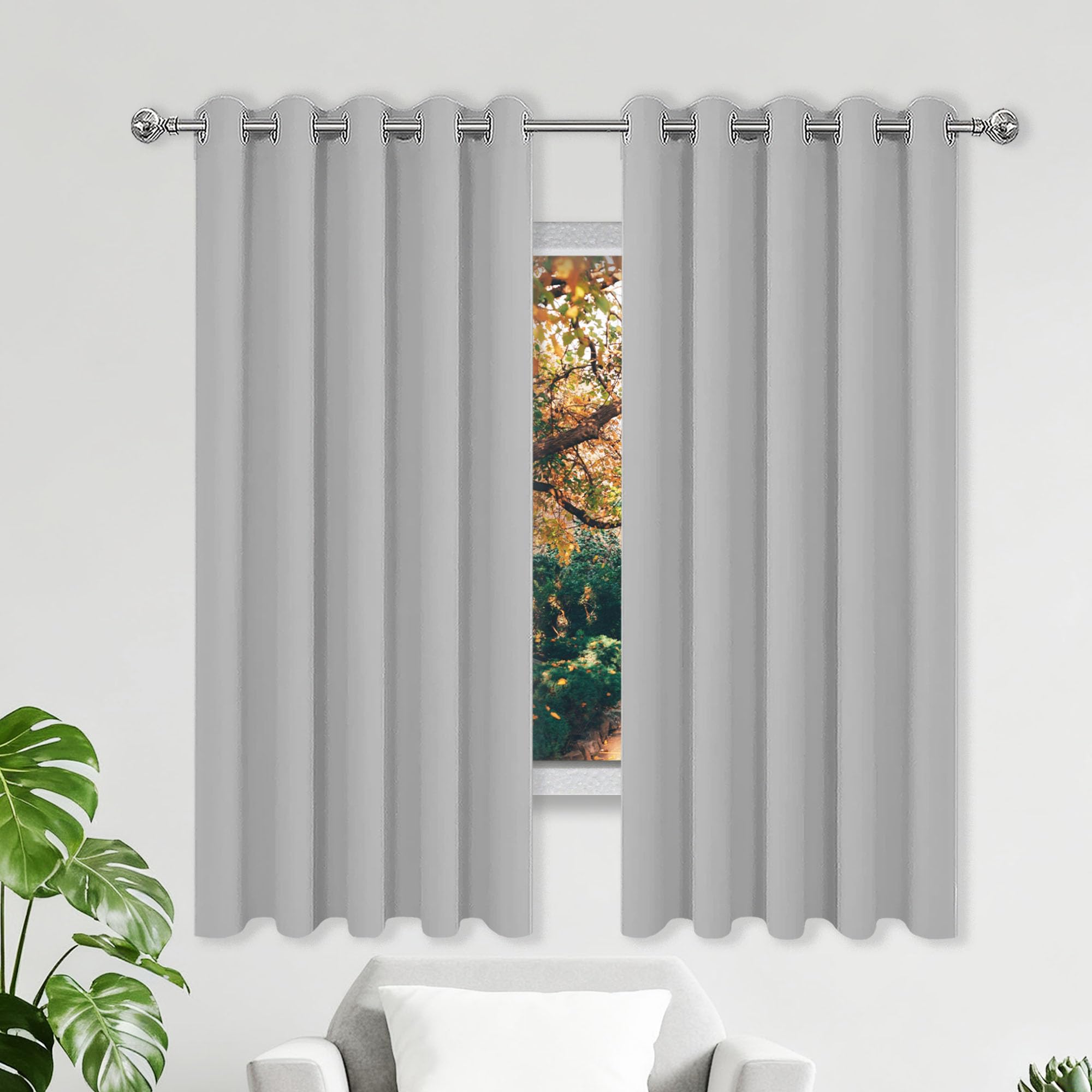 Rideau occultant thermique gris clair 250 x 150 cm effet lin pour fenêtre de salon