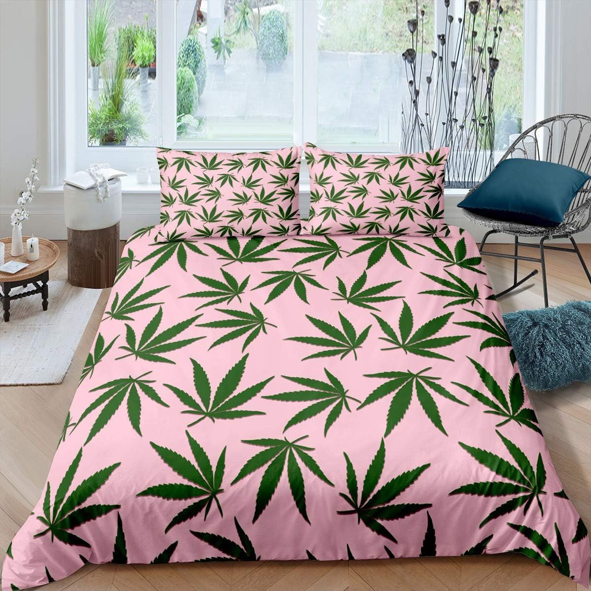 Housse de couette 155x220 imprimé feuilles 3D avec fermeture