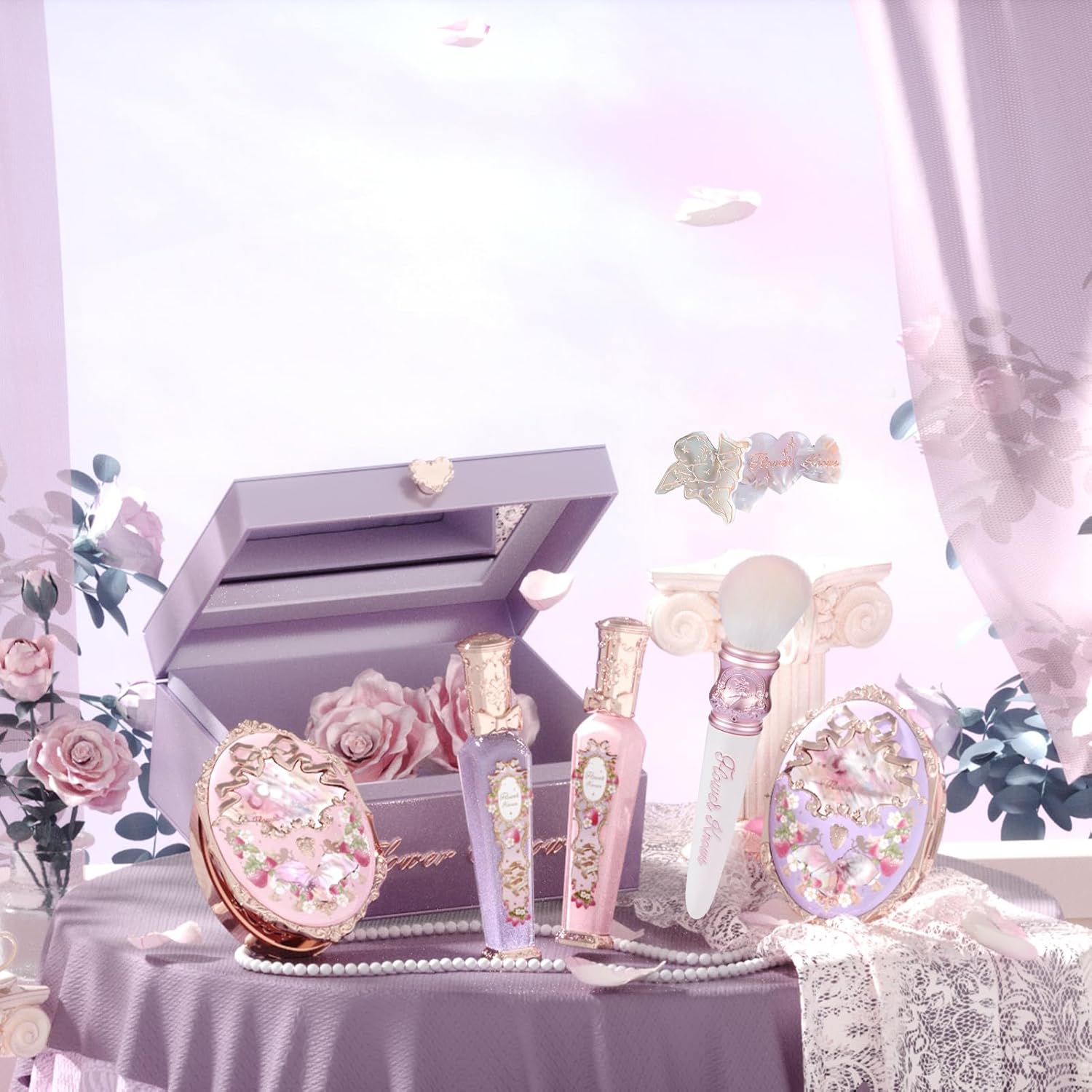 Flower Knows Violet Strawberry Rococo Gift Box Set,7-Piece Makeup Box with Mirror,Lip Gloss×2+Blush×2+Blush Brush×1+Hair Clip×1+Gift Box×1,Perfect Makeup Gift for Girls & Women - Image 5