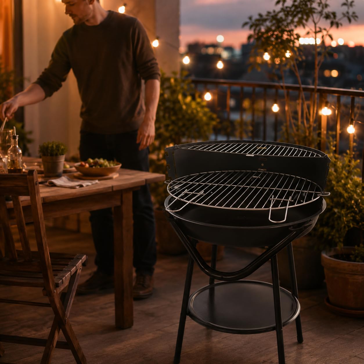 Barbecue a Portatile con Ruote per Campeggio e Griate all'Aperto, Gria a Carbone per 3-5 Persone