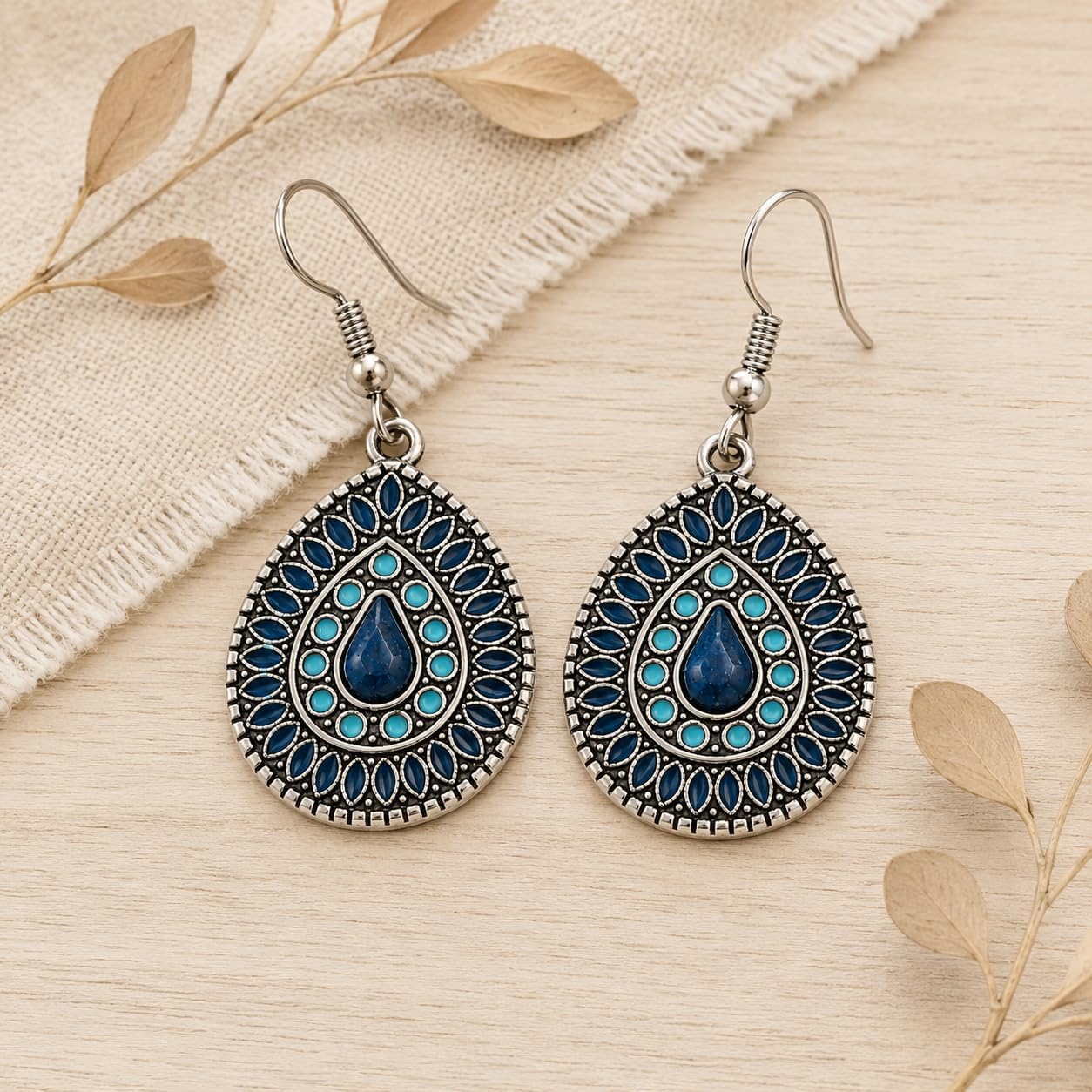 Boho Earrings for Women, Colorful Teardrop Dangle Earrings, Vintage Style Water Drop Statement Earrings with French Hooks, Lightweight Bohemian Drop Jewelry Gift image 3