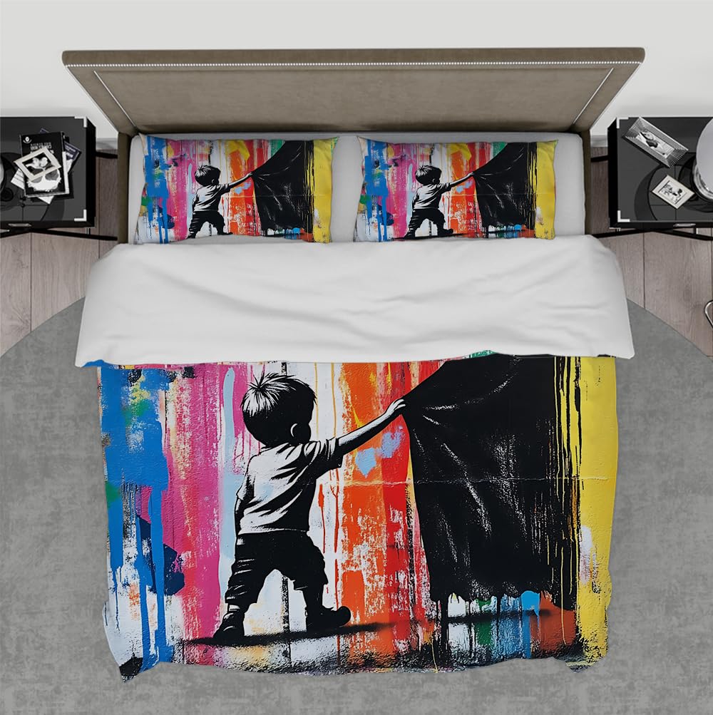 Housse de couette 200x220 microfibre multicolore literie graffiti et parure lit hip hop