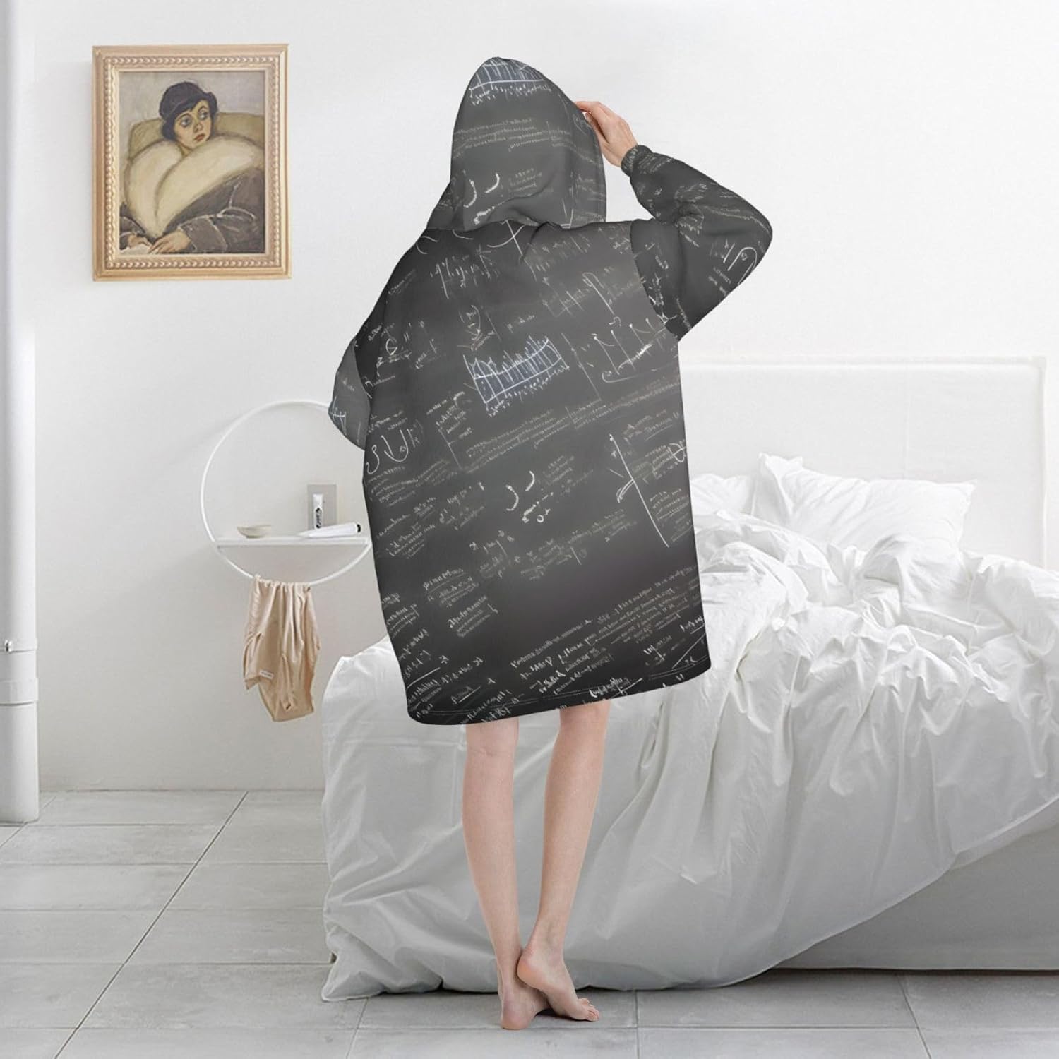 Math Symbols Patternprint Oversized Hoodie Blanket, Super Soft Warm Comfortable Hoodie, Wearable Blanket Adult