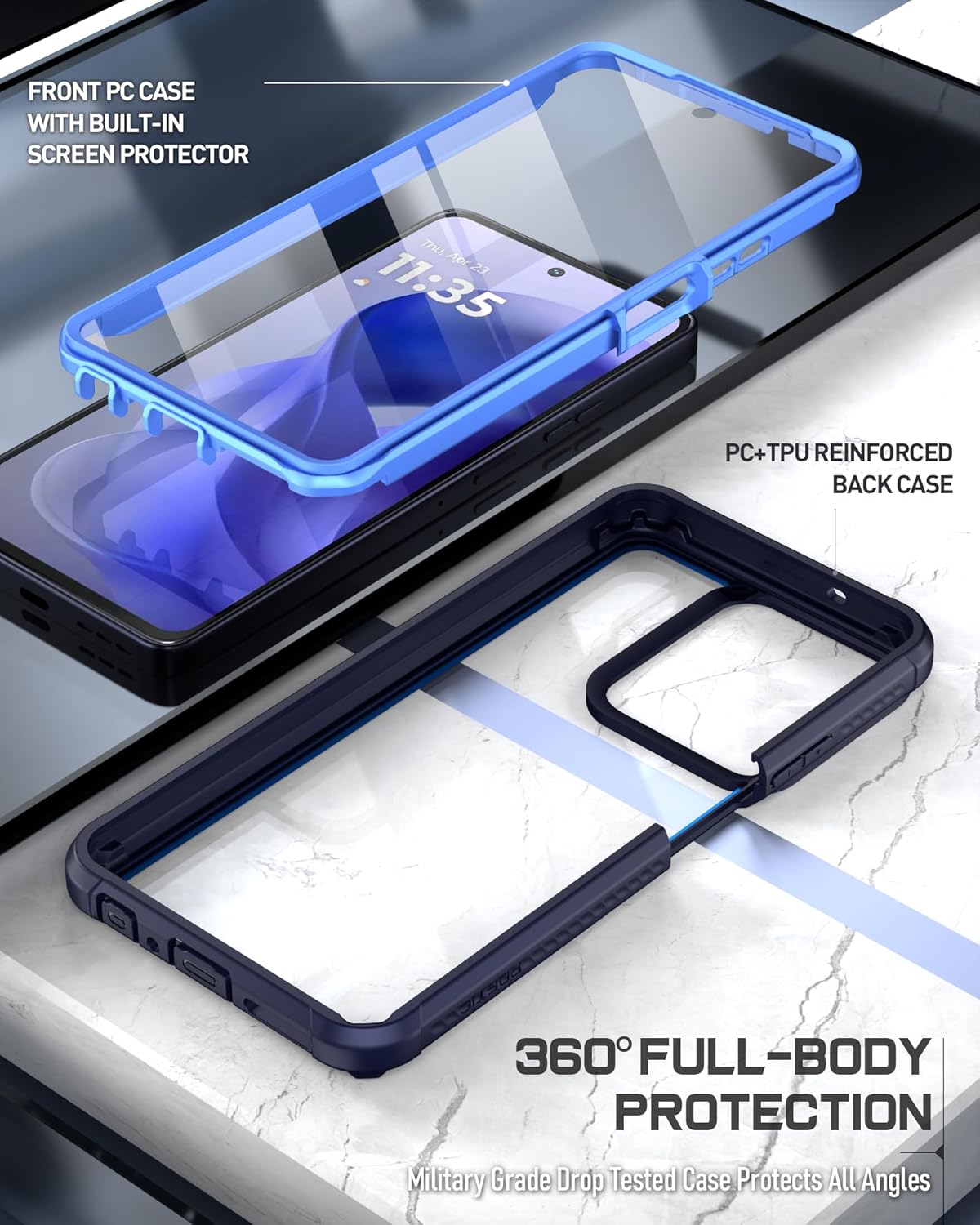 Poetic Guardian Case for Motorola Moto G Power 5G 2026/Moto G Power 5g 2025, [20FT Mil-Grade Drop Tested],[2 Front Frames] Full-Body Shockproof Cover with Built-in Screen Protector, Blue/Clear