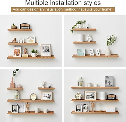 Miniatura 5 de Estantes flotantes de roble de madera natural para montaje en la pared, estante de pared para el hogar, oficina, sala de estar, dormitorio, estante