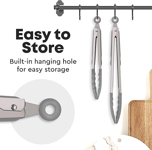 Miniatura 8 de Zulay Kitchen Pinzas de cocina resistentes al calor para barbacoa, acero inoxidable (9 y 12 pulgadas), 2 puntas de silicona antiarañazos, pinzas