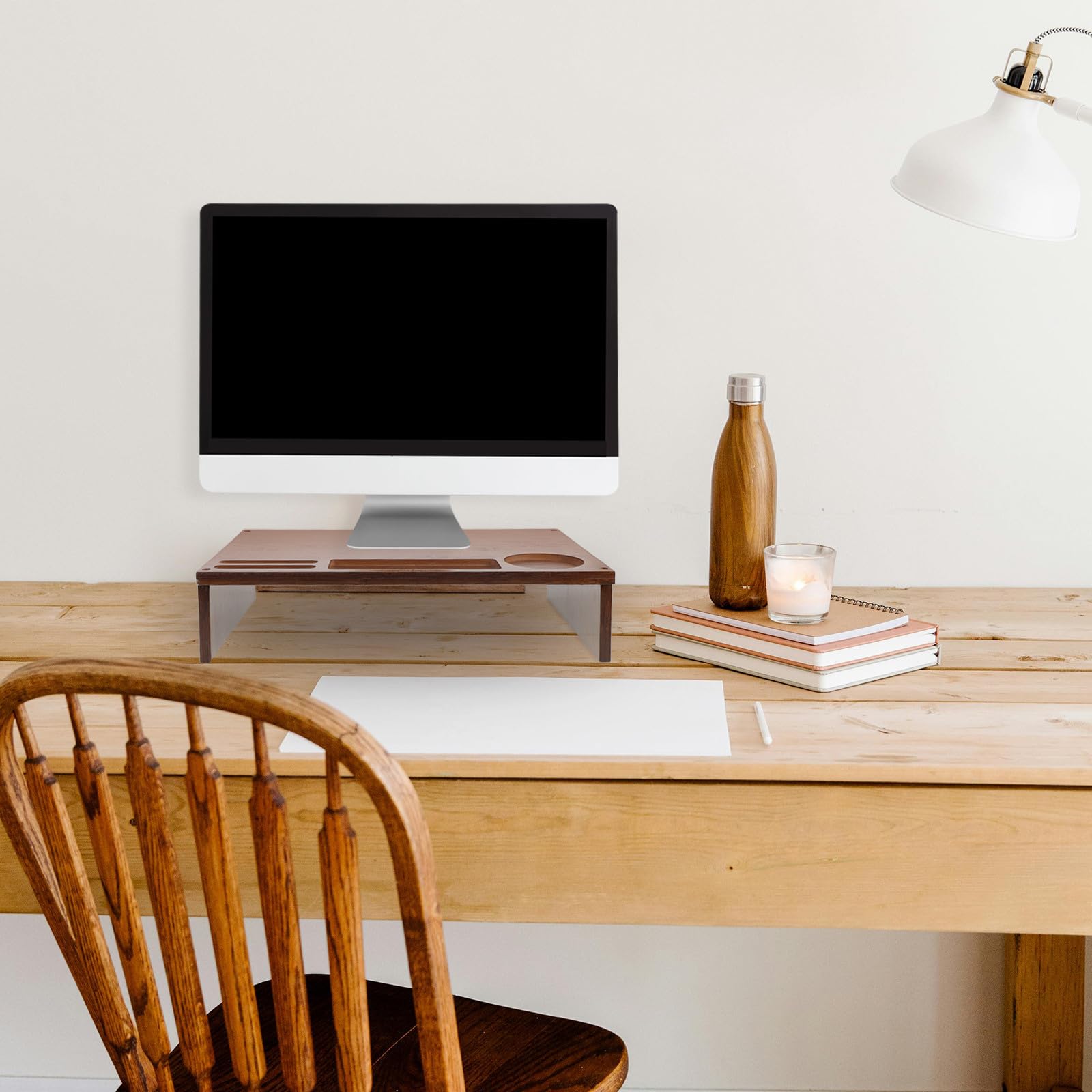 Soporte de Monitor de Escritorio, Soporte Elevador para Portátil de Madera, Café, para Oficina, Mejora la Postura y Organiza el Espacio