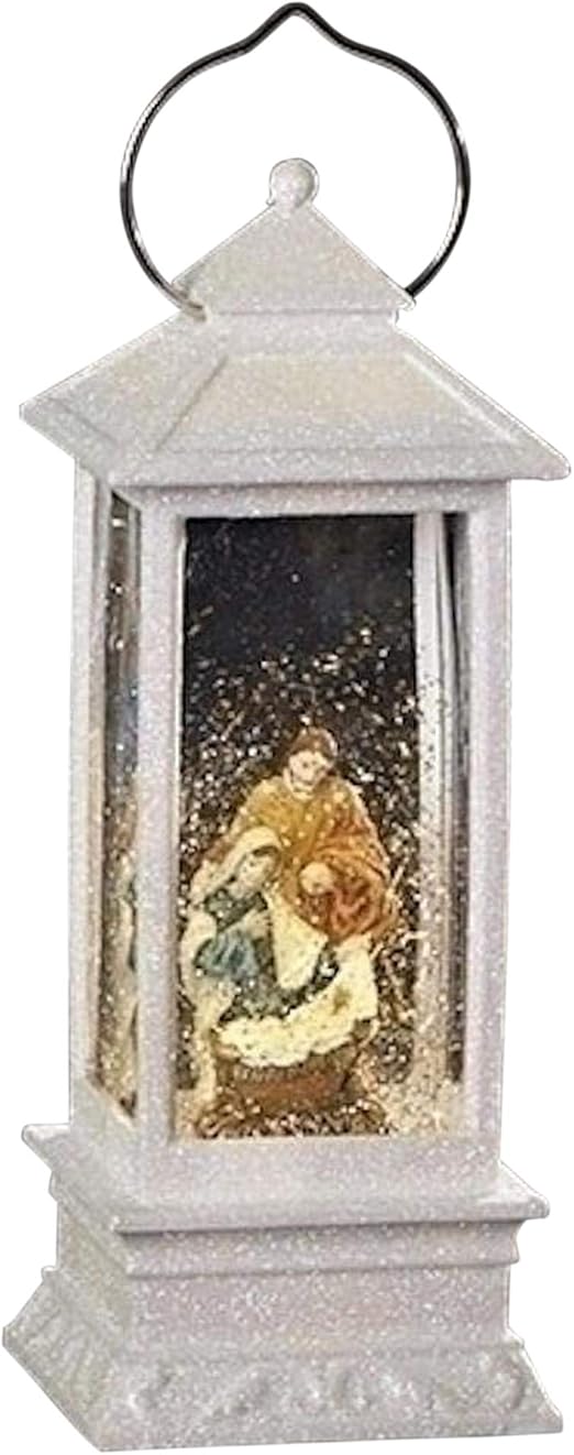 Christmas by Roman Inc., Confetti Lites Collection, 11" H LED HOLY Family Lantern, Lantern, Snow Globe, Holiday Home Décor, Santa, Cardinal, Nutcracker, Snowman, Reindeer (4x4x10)