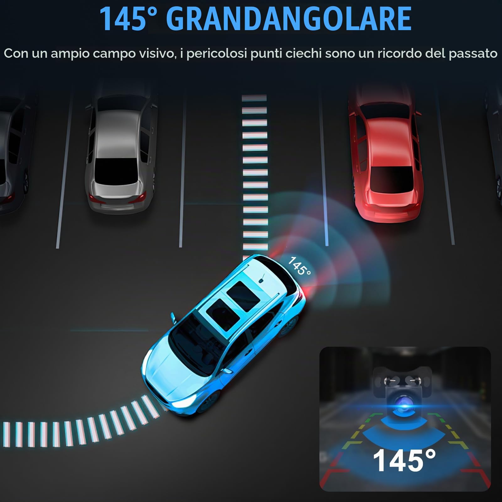 Retrocamera AHD 1080P，Telecamera Auto Impermeabili IP68 con Rotante 360°+45° Lente Retrocamera Auto 170° Grandangolo,Posteriore Auto Notturna Universale DC 12V-24V per SUV Camper,Cavo da 6 m (2)