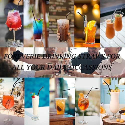 Miniatura 5 de FOREVERIE Pajitas flexibles de plástico para beber, diámetro 0.236 in, longitud 8.3 in, 100 unidades, negro, estándar largo