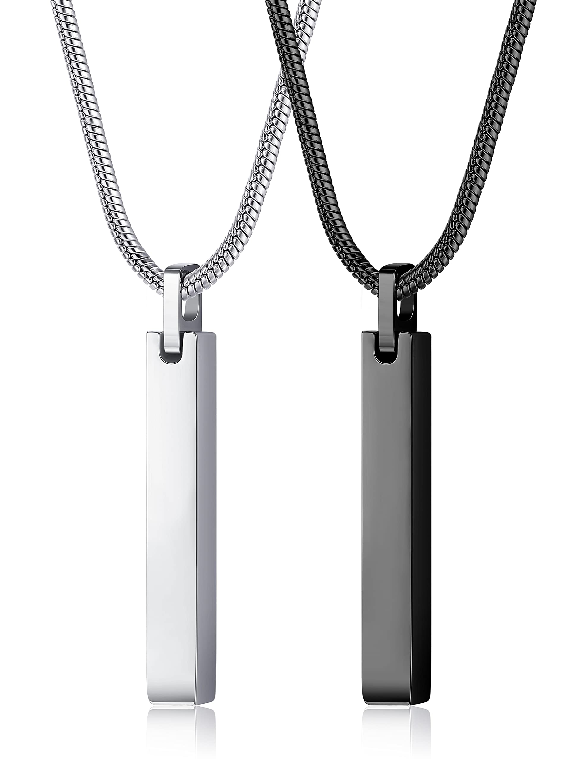Roheafer2 Piezas Collar de Barra para Hombres Mujeres Cadena de Serpiente de Acero Inoxidable Plata/Negro Collar con Colgante de Barra Cuboide Vertical Pulida Joyería de Pareja Regalo 55 centímetro