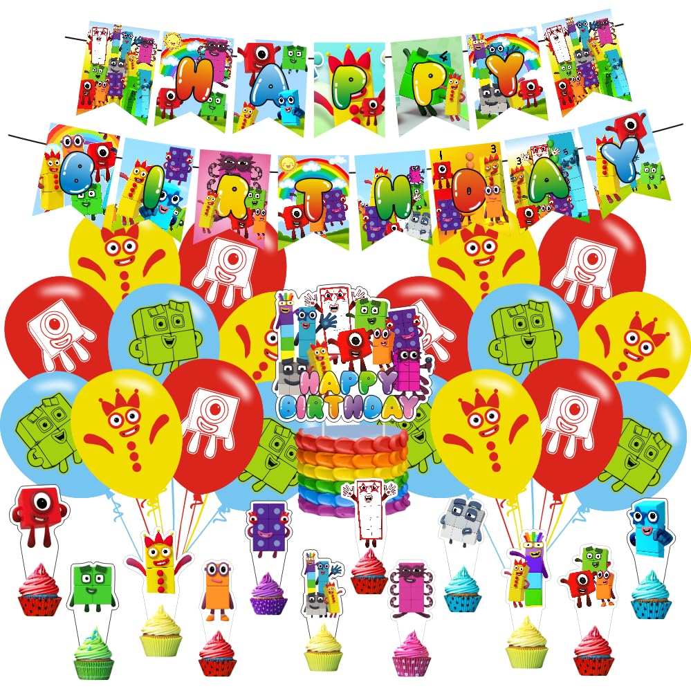 Number Birthday Decorations Number Party Supplies Include Happy Birthday Banner Cake Topper and Cupcake Toppers Balloons for Kids Party Decor