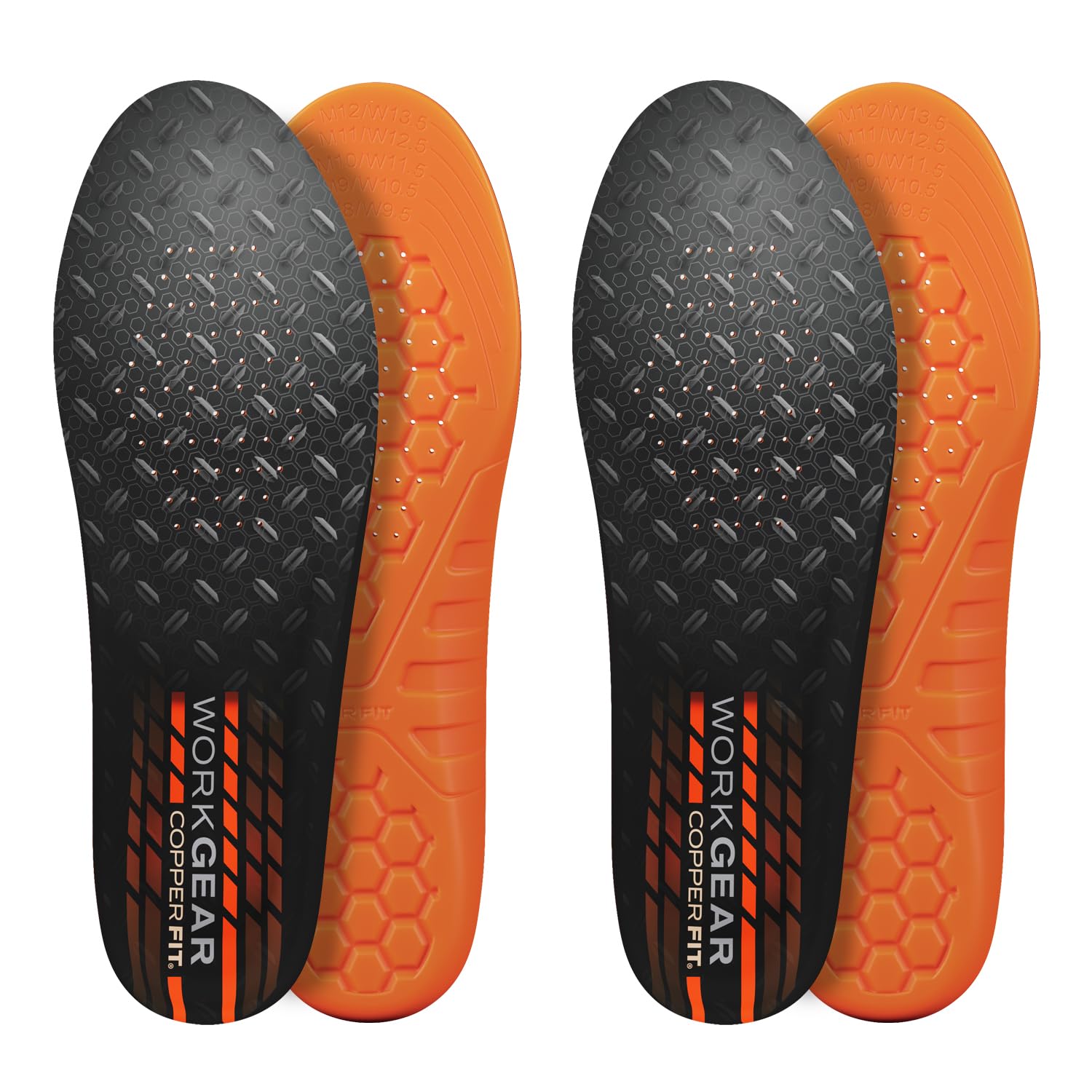 COPPER FIT PRO Grade Work Insoles – Anti-Shock, Anti-Fatigue Orthopedic Cushion with Contoured Arch – for Work Boots and Shoes – Men’s 8 – 13 – (2