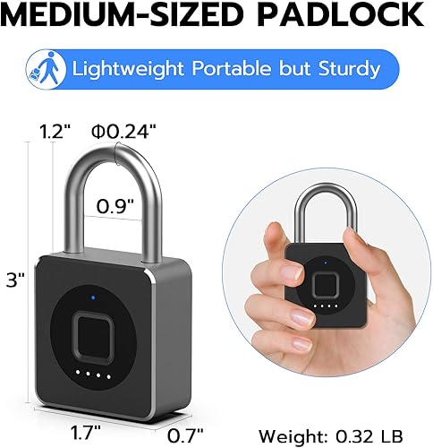 Miniatura 6 de eLinkSmart Cerradura de casillero de gimnasio con huellas dactilares, candado biométrico sin llave, resistente a la intemperie, aplicación digital