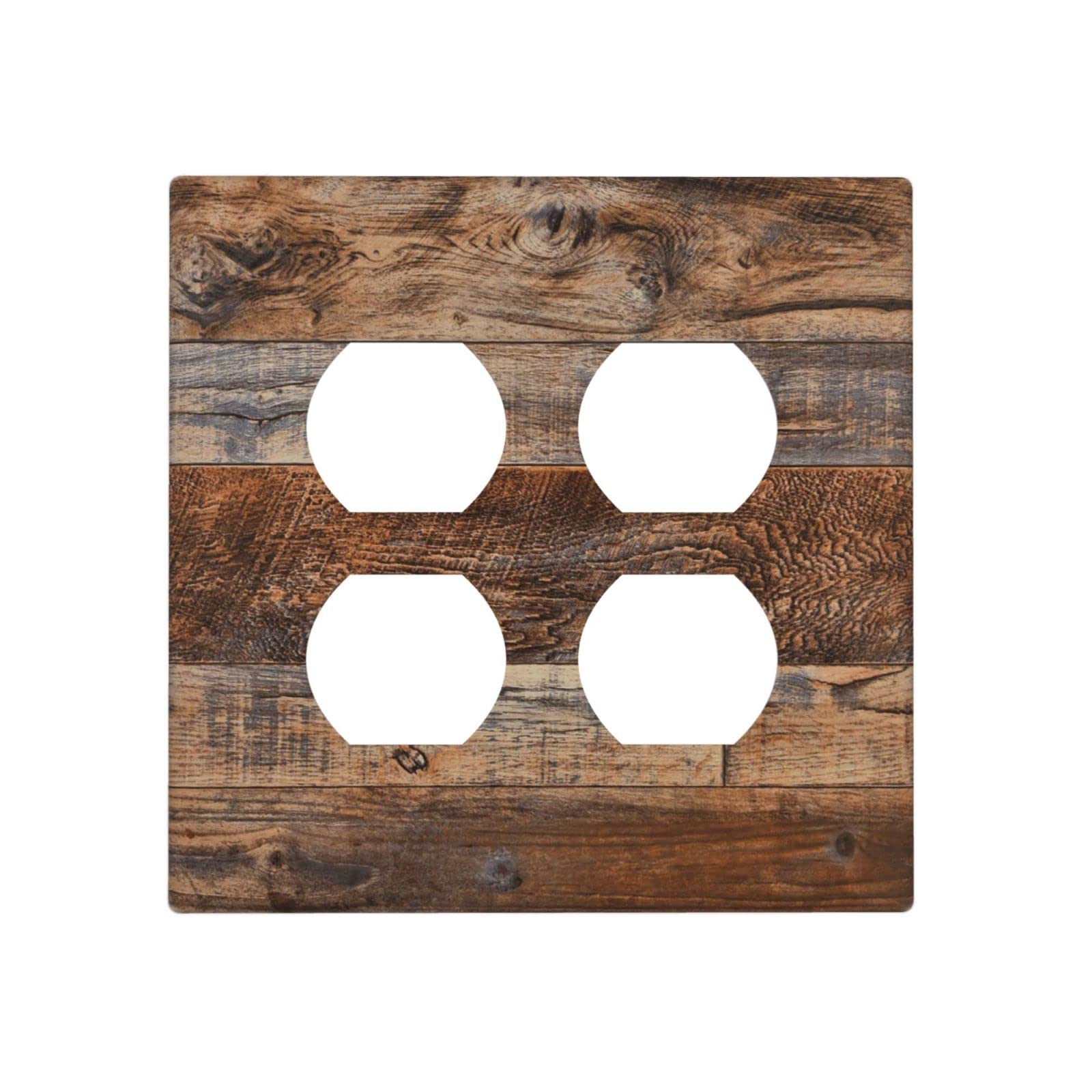 Cubierta de salida doble dúplex en placa de pared combinada de madera rústica marrón 4.5x4.5