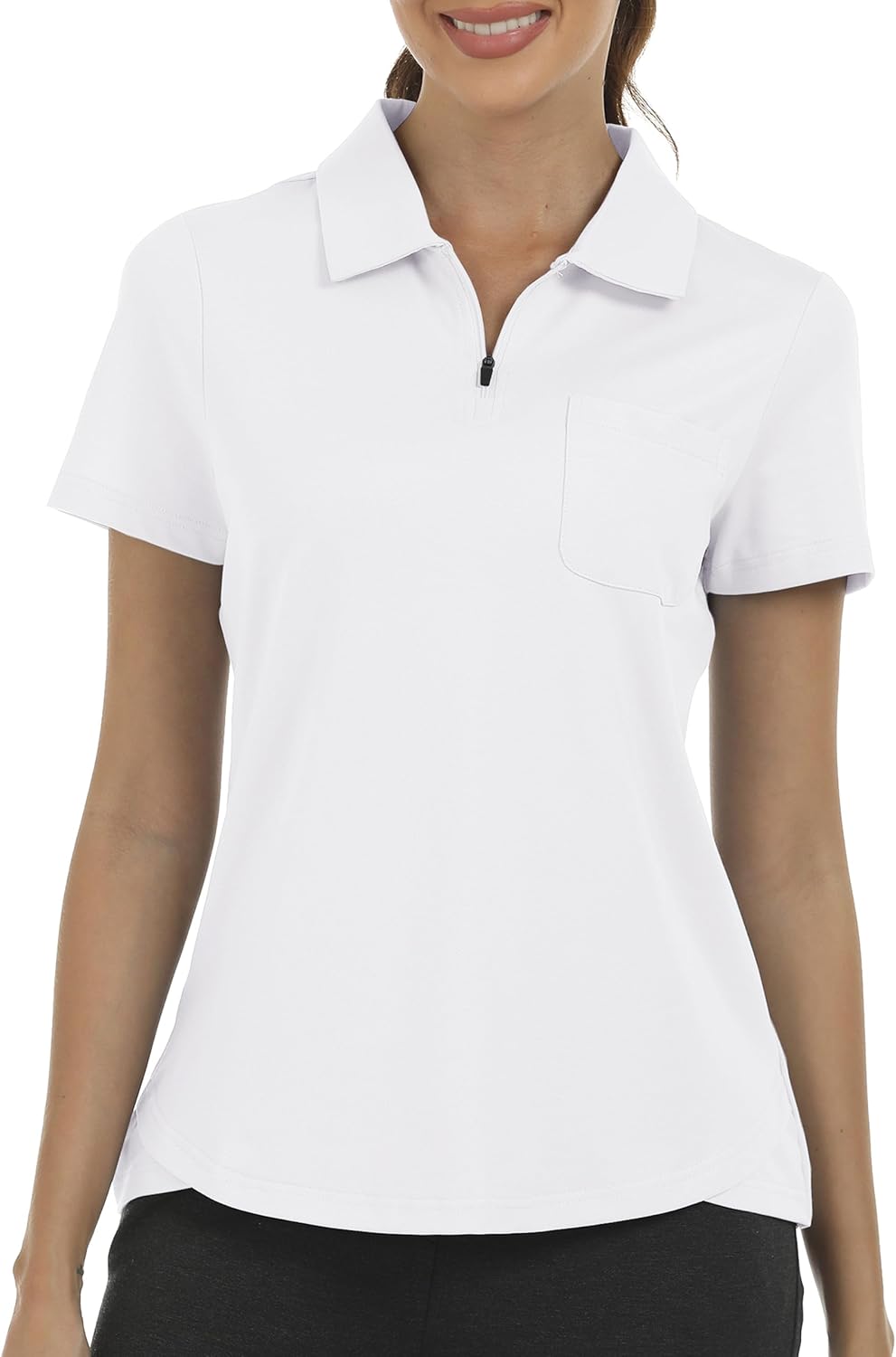 MoFiz Womens Zip up Golf Polo Shirt Short Sleeve Workout Golf Top Moisture Wicking Lightweight Tennis Shirts - Image 2
