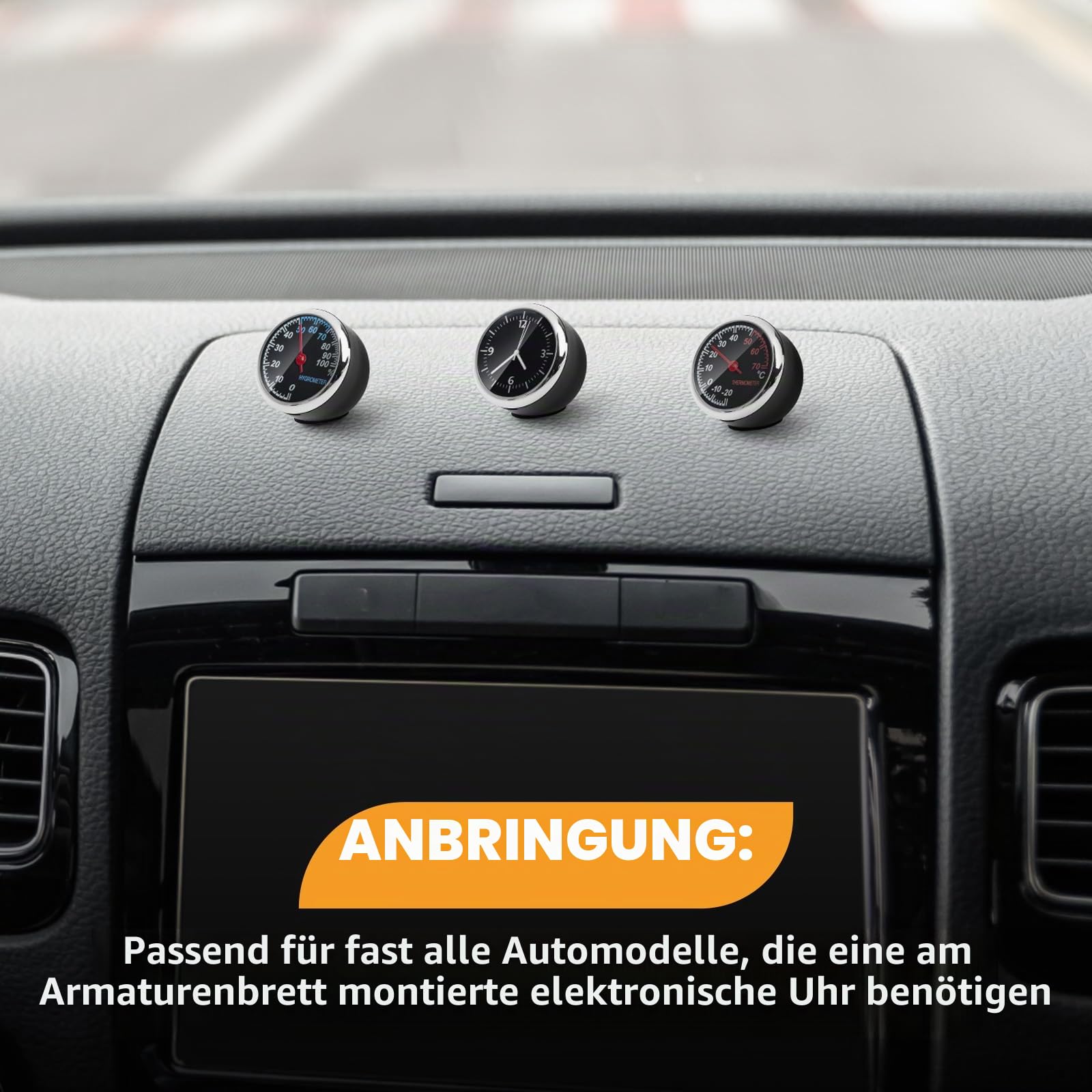 Riloer Elektronische Auto-Uhr mit Zifferblatt + Thermometer + Hygrometer 1 Set 3 Stück