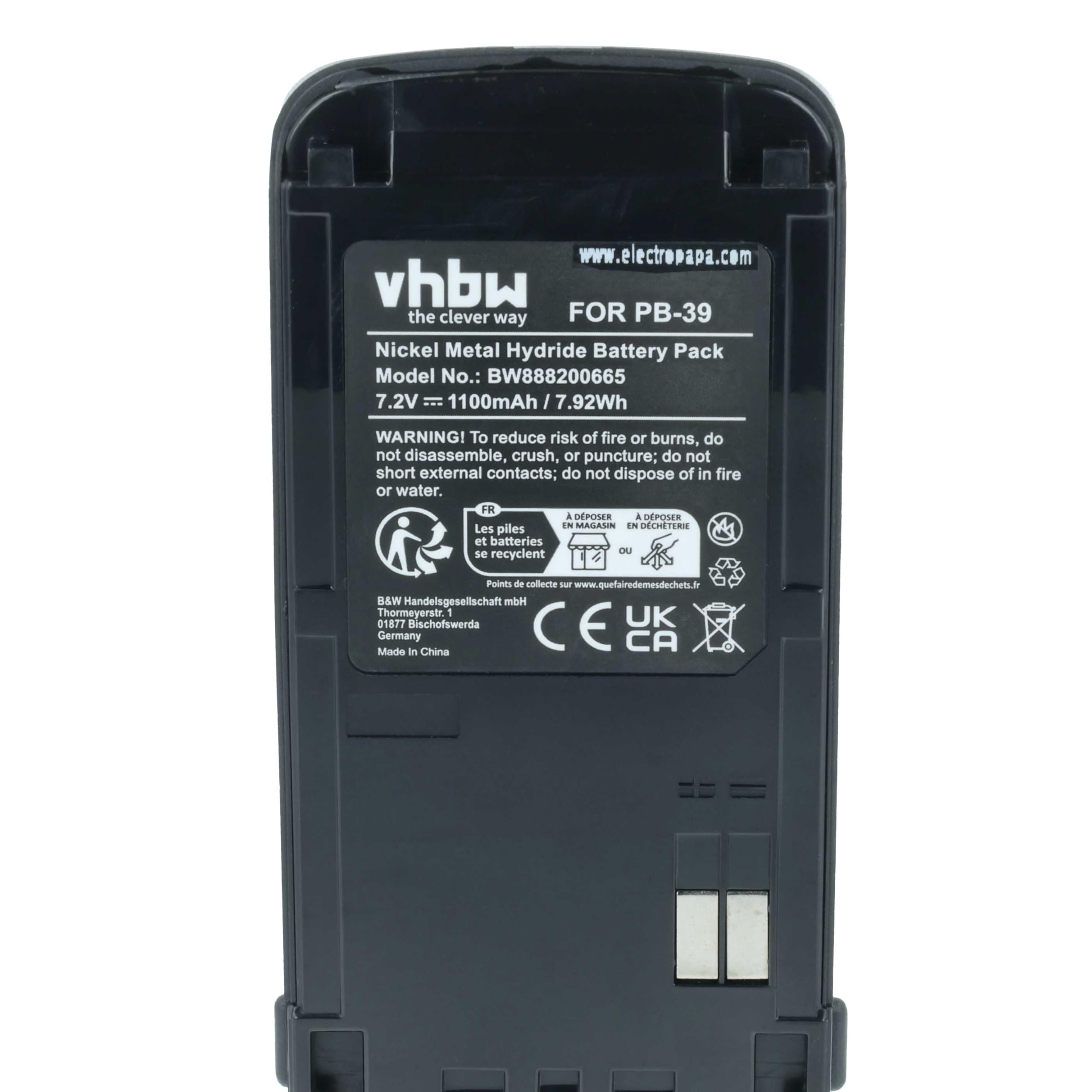vhbw batteria compatibile con Kenwood TH-D7, TH-D7A, TH-D7AT, TH-D7E, TH-G71 radio (1100mAh, 7,2V, NiMH) + clip