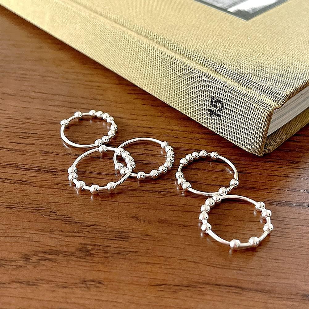 925 Sterling Silver Rings Anxiety Rings Fidget Ring for Women & Men 14k Gold Plated Spinner Thumb Ring with Beads Spinning Stress Relief Anxiety Fidget Jewelry Ideal Gift, Size - Image 5