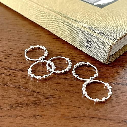 Miniatura 10 de Anillos de plata de ley para la ansiedad, anillo para la ansiedad para mujeres y hombres, anillos plateados y dorados con cuentas, anillo giratorio