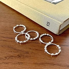 Jacruces 925 Sterling Silver Rings Anxiety Rings Fidget Ring for Women & Men Silver Spinner Thumb Ring with Beads Spinning Stress Relief Anxiety Fidget Jewelry Ideal Gift, Size 10