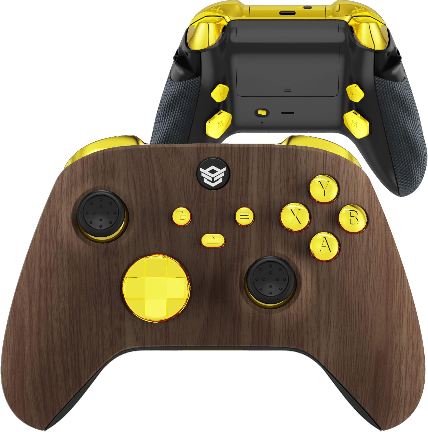 HEXGAMING ADVANCE Wireless Controller for Xbox Series X & S, for Xbox One, and for Windows 7/8/10-4 Remappable Back Buttons - Triggers Stop - Interchangeable Thumbsticks - Wood Grain