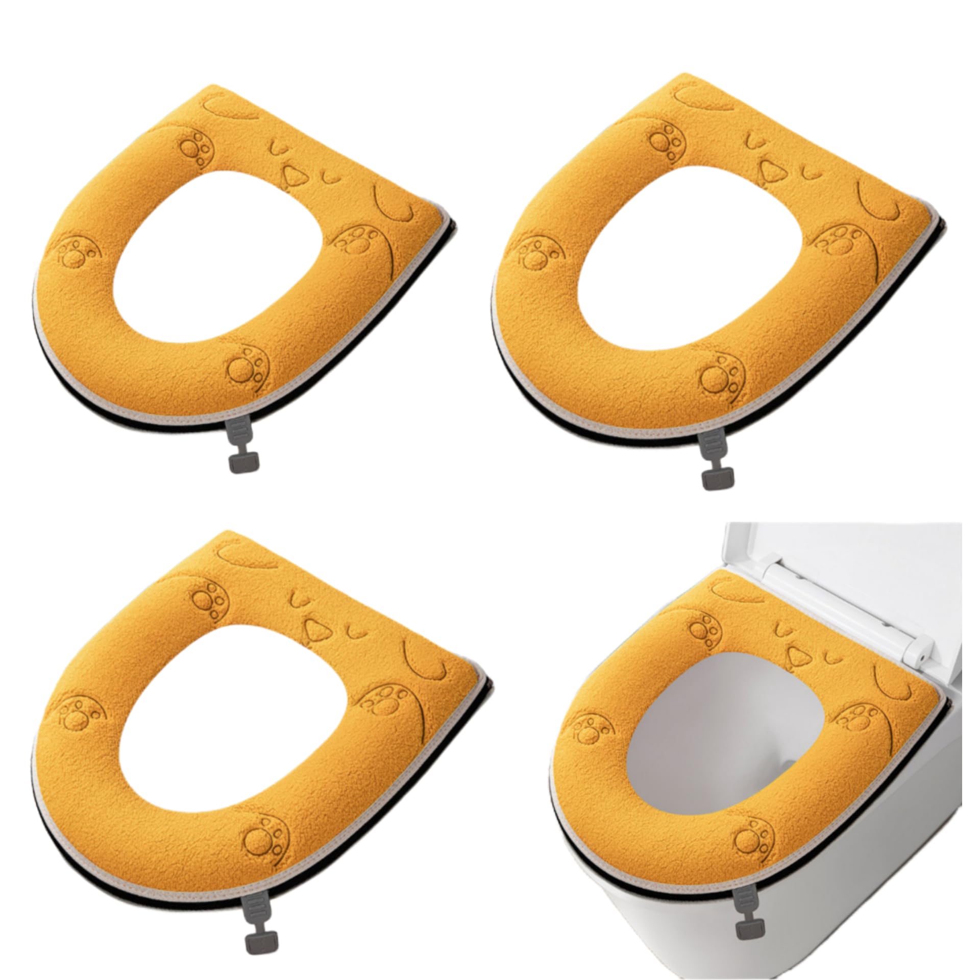 Pack of 3 Toilet Seat Covers, Toilet Warmer Pad, Washable Toilet Seat Cushion with Handle and Zipper (Yellow)