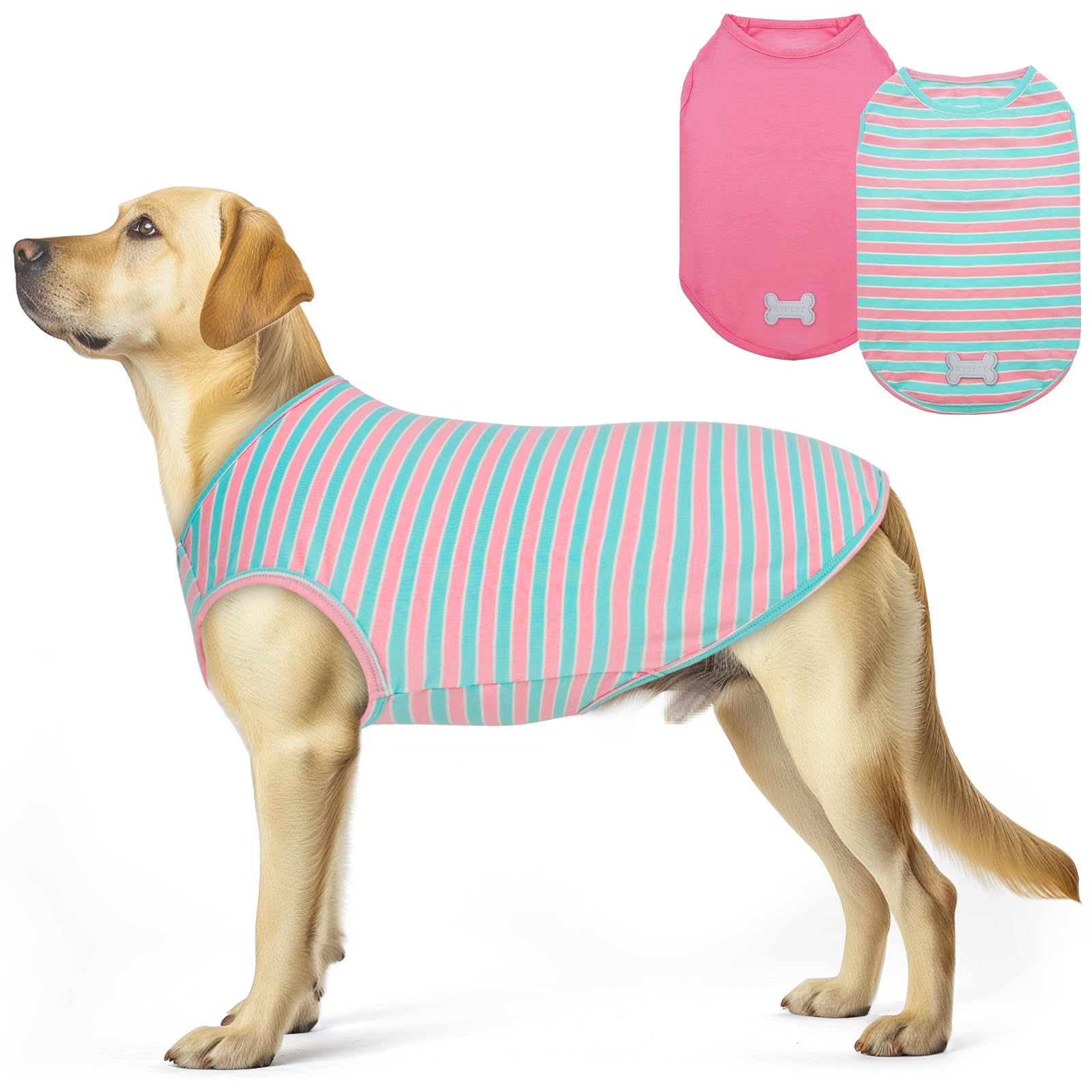 KYEESE 2Pack Dog Shirt, Soft Striped Dogs T Shirts, Lightweight Pet Tank Top, Sleeveless Dog Shirt for Large Dogs, Stretchy Comfortable Pet Vest, Pink
