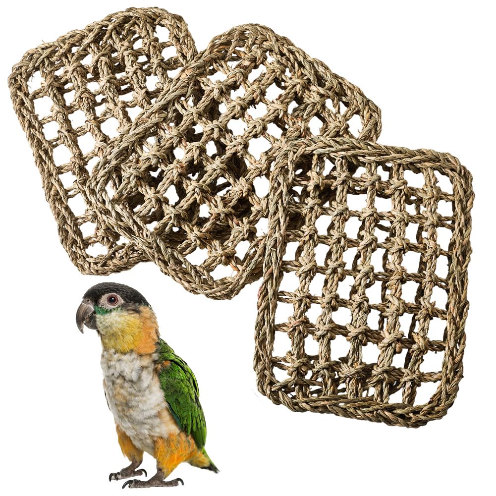GORGECRAFT 3 Stück Vogel Klettermatte Für Papageien Sittiche Natürliches Seegras Gewebtes Netz Strickleiter Hängematten Käfigzubehör Für Unzertrennliche Sittiche Wellensittiche Nymphensittiche Tauben
